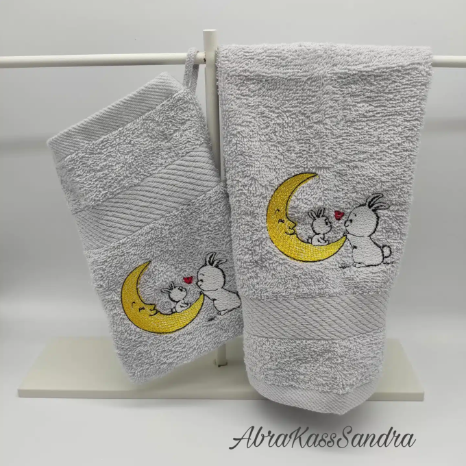 Borduurbestand Stickzebra Häschen auf dem Mond, Duits