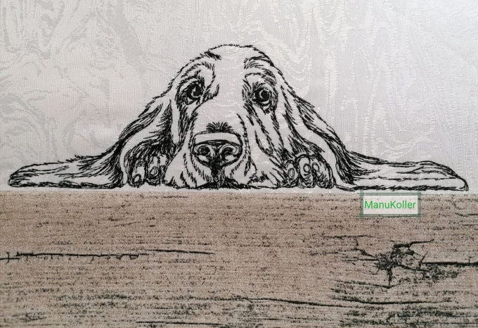 Borduurbestand Stickzebra hond Basset, Duits