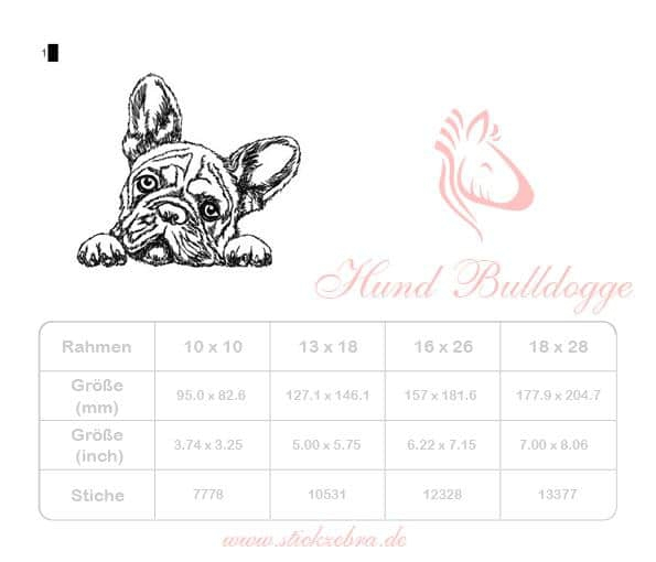 Borduurbestand Stickzebra hond Bulldog, Duits