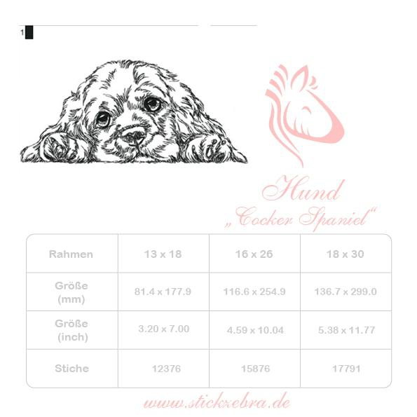 Borduurbestand Stickzebra hond Cocker Spaniel, Duits