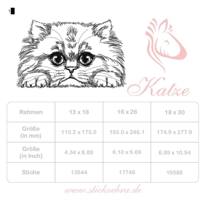 Stickdatei Stickzebra Katze Doodle, duits