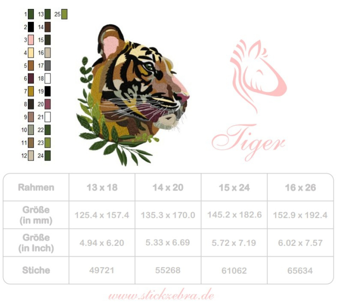 Borduurbestand Stickzebra Königlicher Tiger, Duits