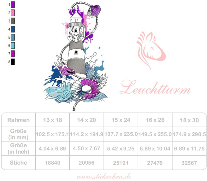 Borduurbestand Stickzebra Leuchtturm, Duits