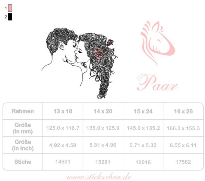 Borduurbestand Stickzebra Liebespaar Valentinstag, Duits