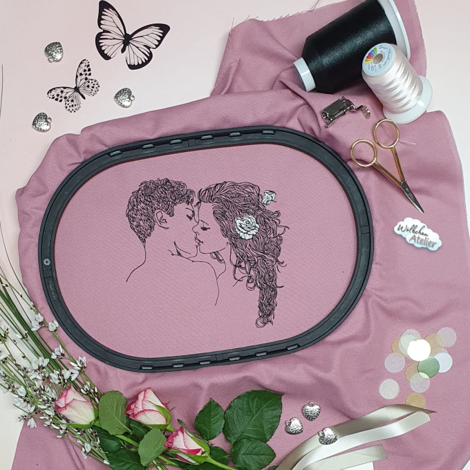 Borduurbestand Stickzebra Liebespaar Valentinstag, Duits