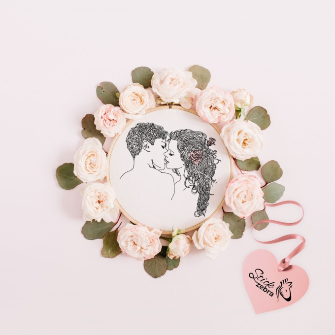Borduurbestand Stickzebra Liebespaar Valentinstag, Duits