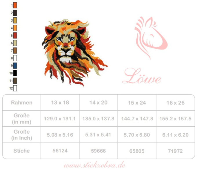 Stickdatei Stickzebra Löwe