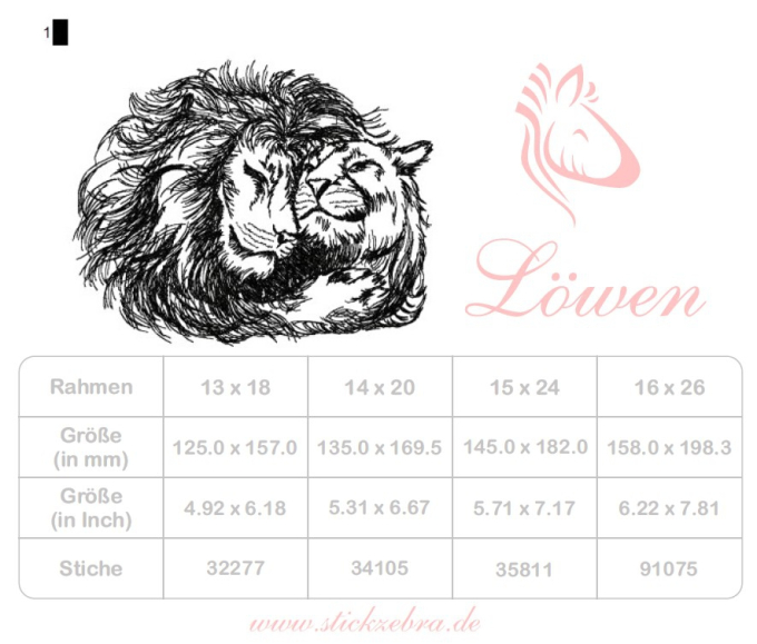 Borduurbestand Stickzebra Löwenpärchen, Duits