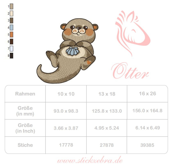 Borduurbestand Stickzebra Niedlicher Otter, Duits