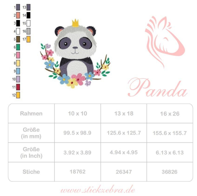 Stickdatei Stickzebra Niedlicher Panda, duits