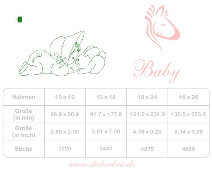 Stickdatei Stickzebra Niedliches Doodle Baby, duits