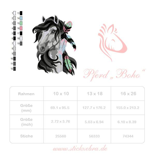 Borduurbestand Stickzebra Pferd Boho, Duits