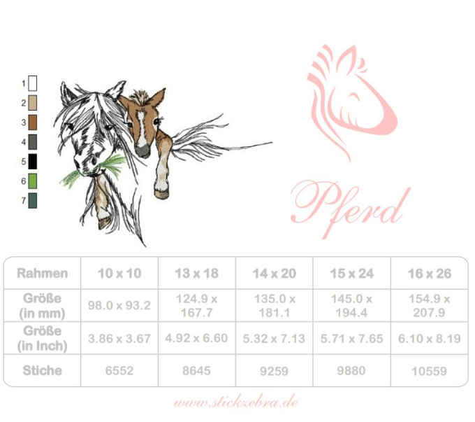 Borduurbestand Stickzebra Pferd mit Fohlen, Duits