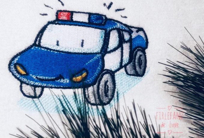 Stickdatei Stickzebra Polizeiauto, duits