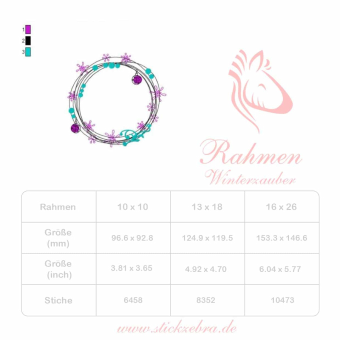 Stickdatei Stickzebra Rahmen Winterzauber, duits