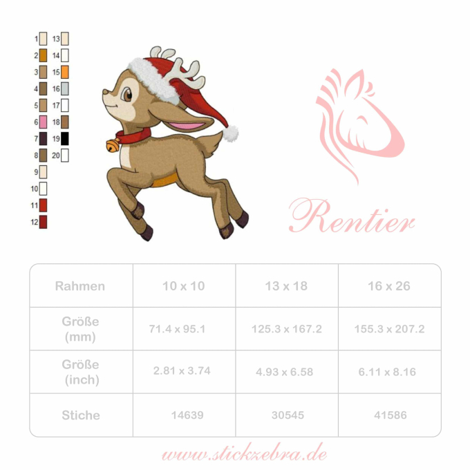 Borduurbestand Stickzebra Rentier 