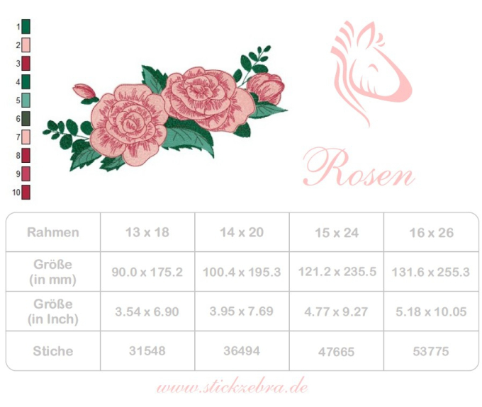 Borduurbestand Stickzebra Rosen, Duits