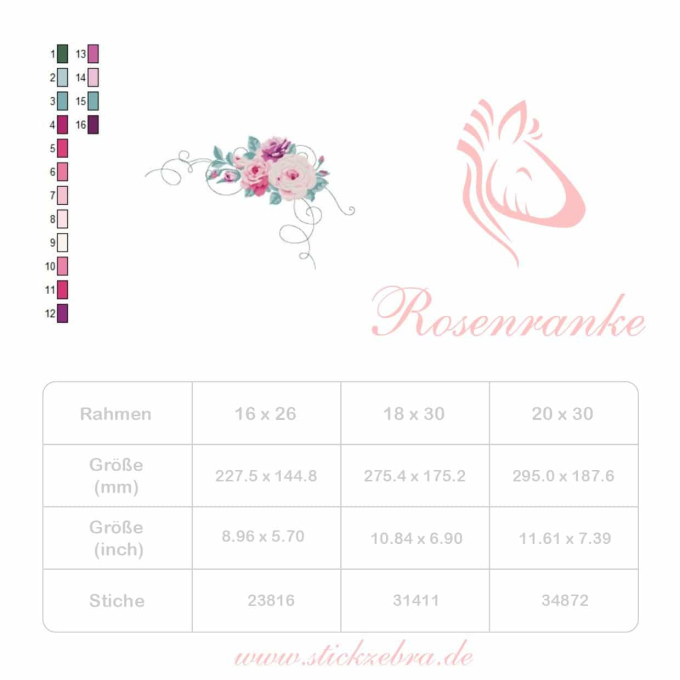 Borduurbestand Stickzebra Rosenranke, Duits