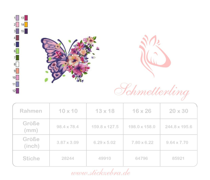 Borduurbestand Stickzebra Schmetterling, Duits