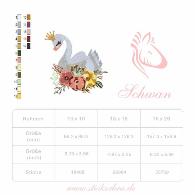 Borduurbestand Stickzebra Schwan, Duits