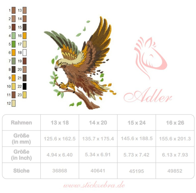 Borduurbestand Stickzebra wilde adelaar, Duits