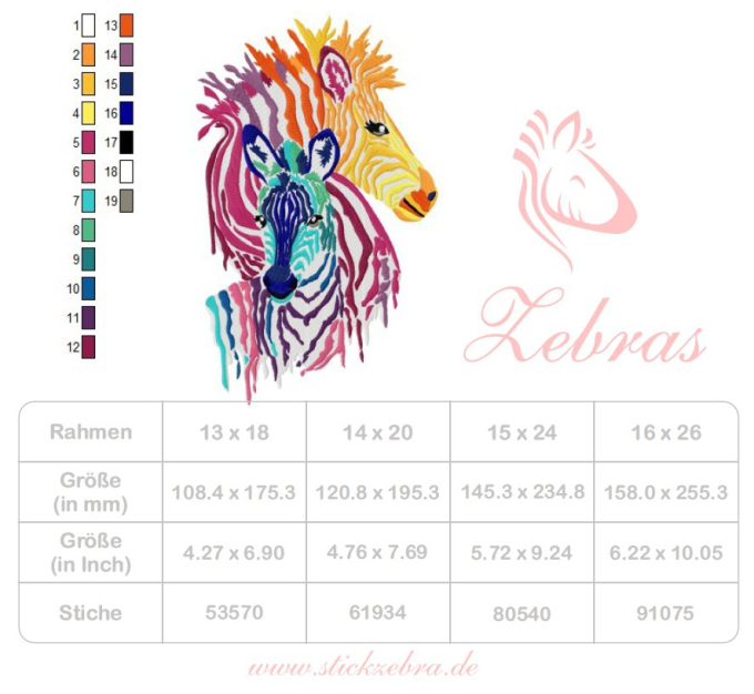 Borduurbestand Stickzebra Zebramama mit Kind, Duits