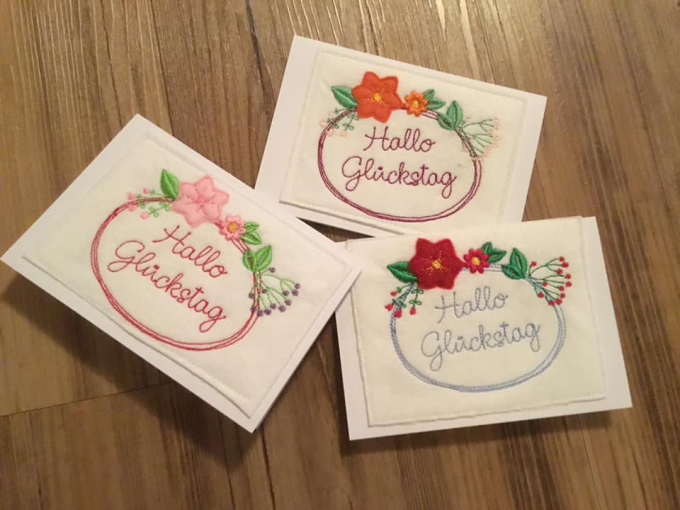 Fichier modèle broderie Écusson Hallo Glückstag Doodle Stickzeit