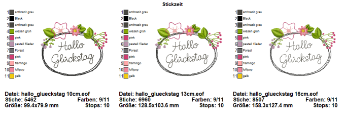 Fichier modèle broderie Écusson Hallo Glückstag Doodle Stickzeit