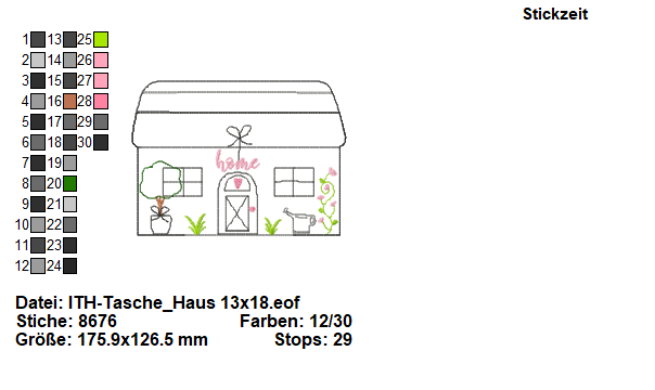 Fichier modèle broderie Trousse maison cottage Stickzeit