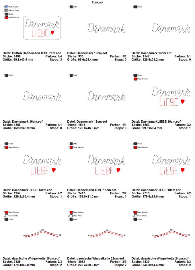 Fichier modèle broderie Guirlande de drapeaux du Danemark Stickzeit