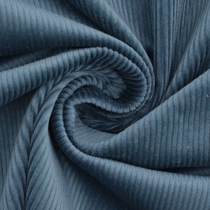 Tissu velours côtelé stretch uni, bleu denim