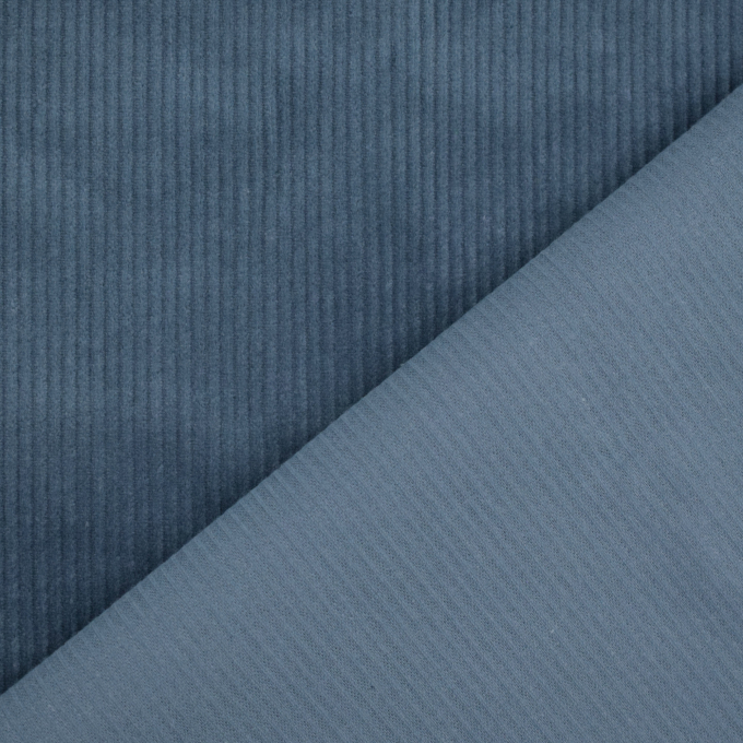 Tissu velours côtelé stretch uni, bleu denim