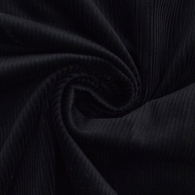 Tissu velours côtelé stretch uni, noir