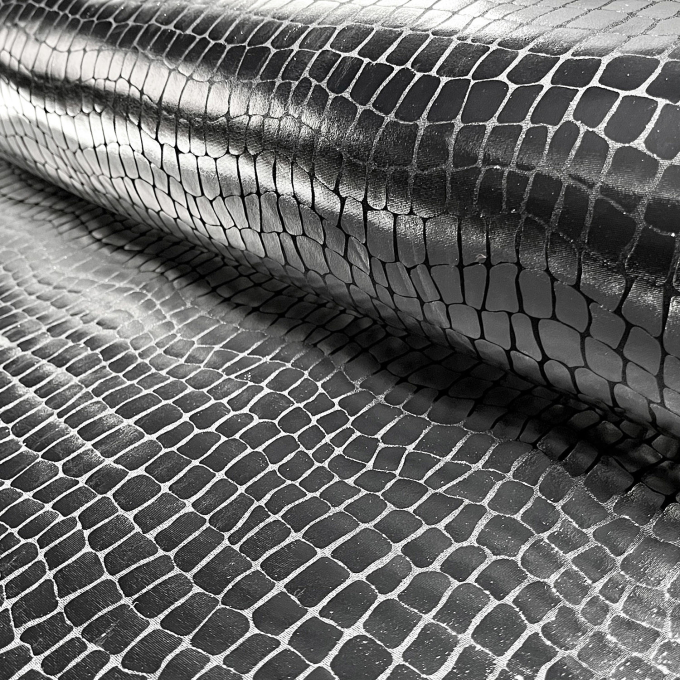 Tissu lamé jersey stretch effet vinyle Croco, argent