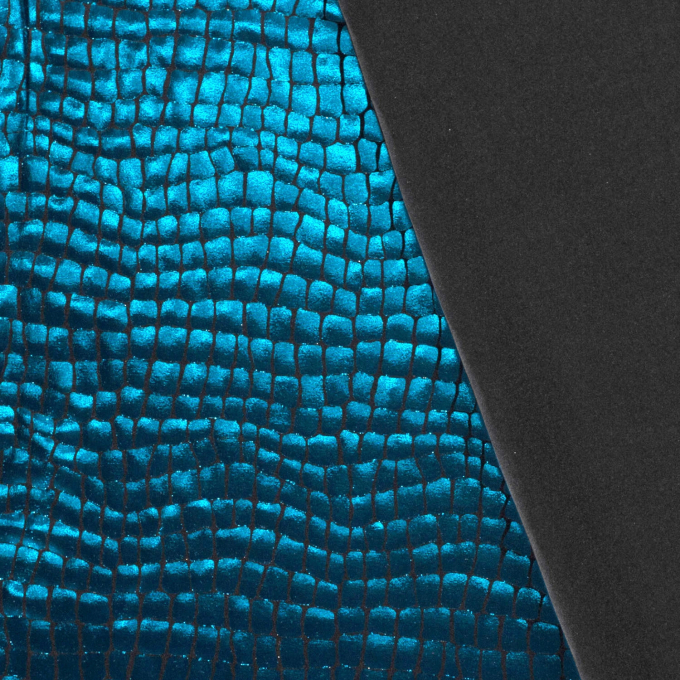 Lamé / elastische foliejersey croco, turquoise