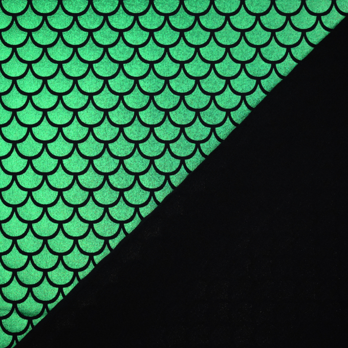 Tissu lamé jersey stretch effet vinyle Mermaid, vert