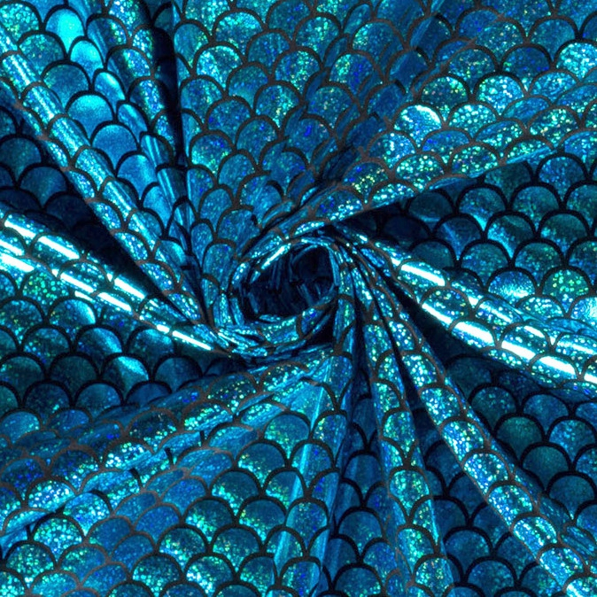Lamé / elastische foliejersey mermaid, turquoise