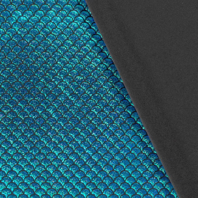 Lamé / elastische foliejersey mermaid, turquoise