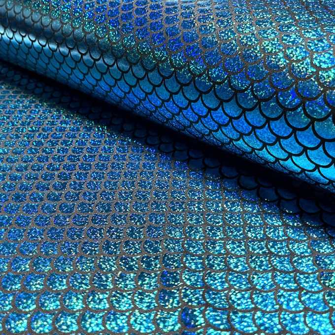 Lamé / elastische foliejersey mermaid, turquoise