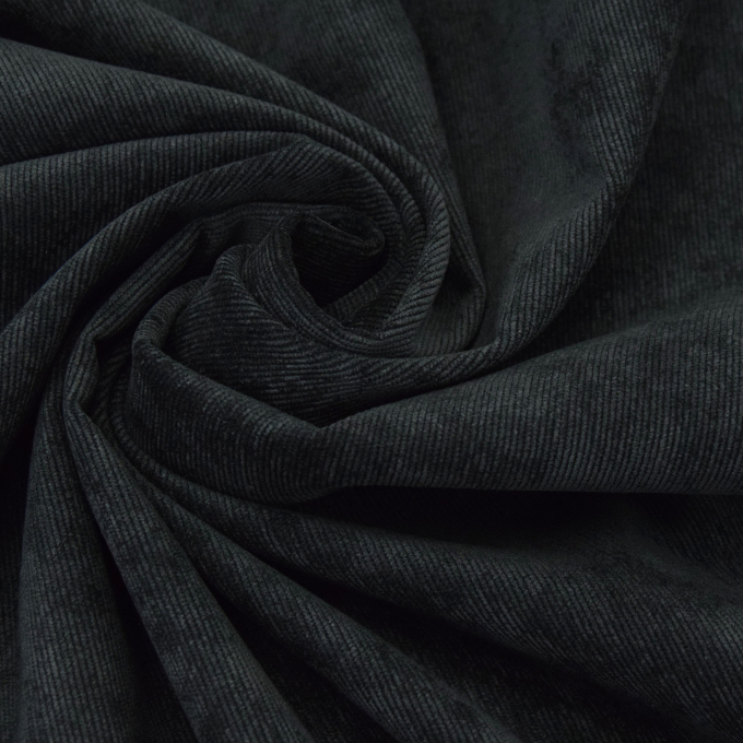 Tissu velours côtelé milleraies stretch Poly, noir