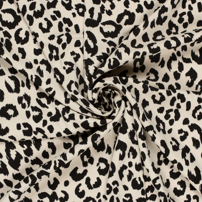 Tissu polyester sergé twill stretch Léopard Leo, sable