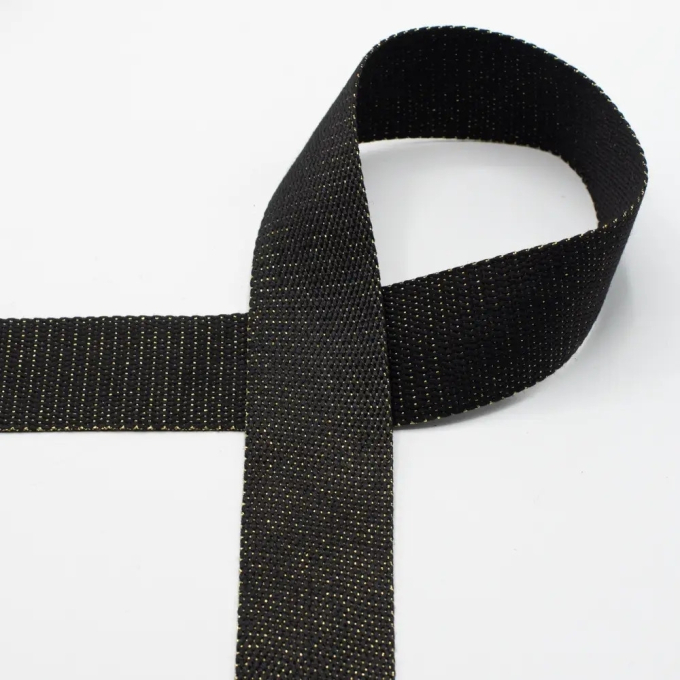 Tassenband Gold Metal Fibre 40mm, zwart