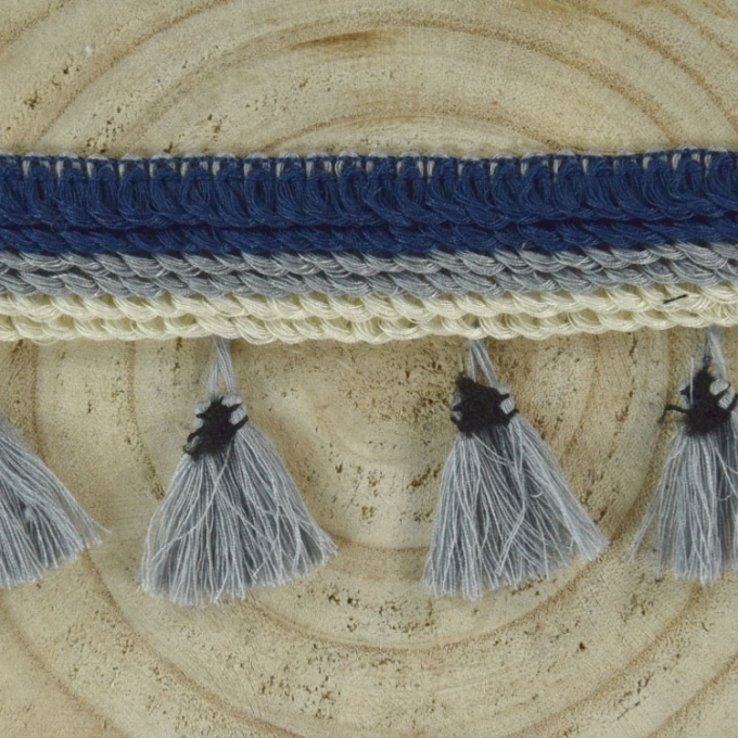 Flosjesband 3 cm, blauw / grijs
