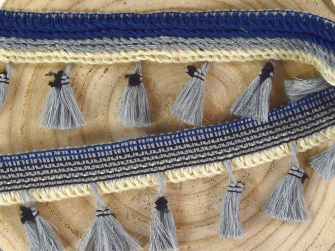 Flosjesband 3 cm, blauw / grijs