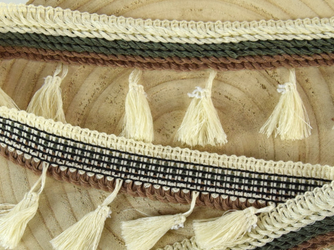 Frange Pompons 3 cm, marron, olive
