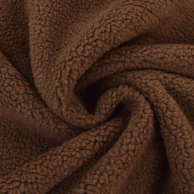 Tissu sherpa peluche teddy uni, marron