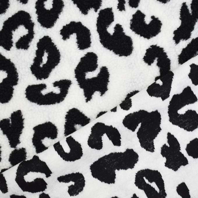 Teddy pluche animal print, gebroken wit