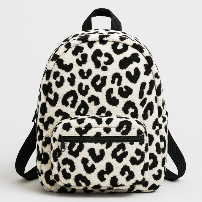 Teddy pluche animal print, gebroken wit