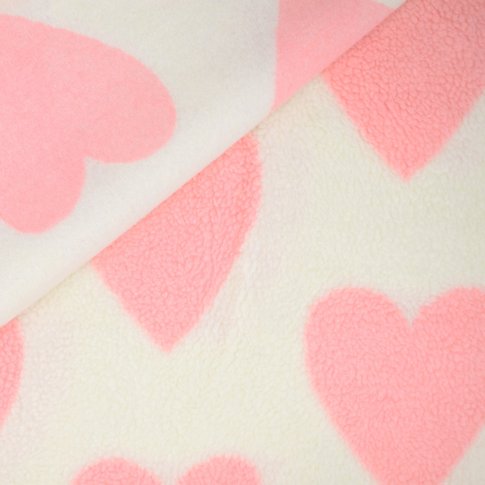 Tissu sherpa peluche teddy Coeurs Big Hearts, crème