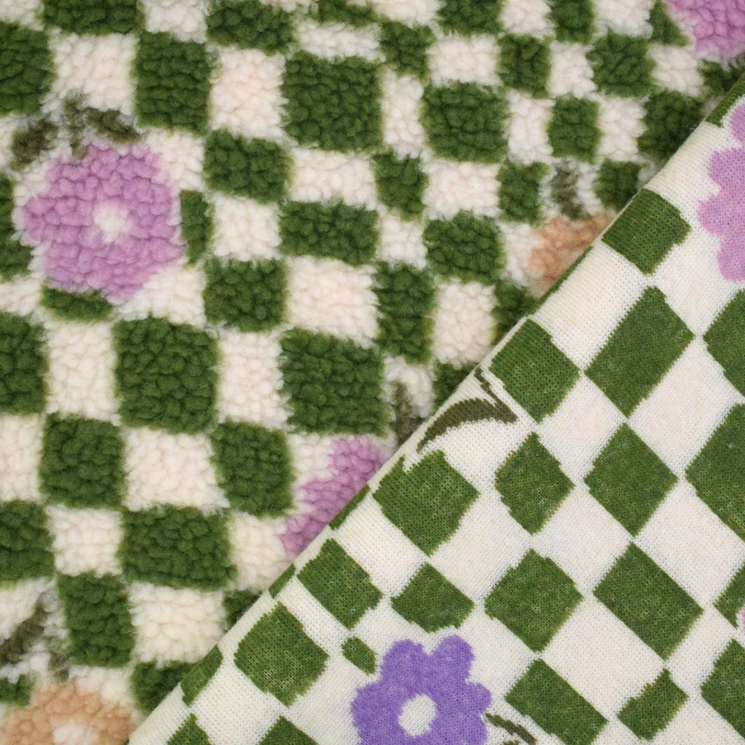 Teddy pluche checked flowers, groen